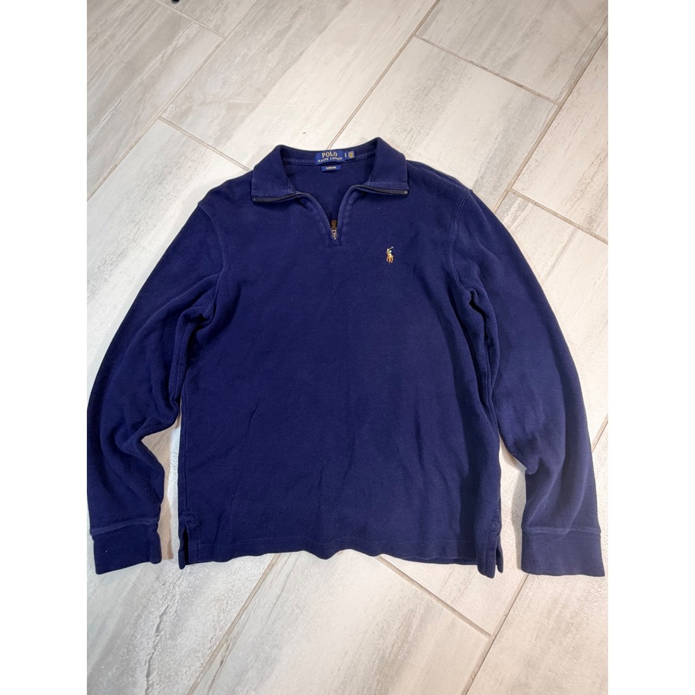 Polo Ralph Lauren Mens Estate Rib Quarter Zip Pullover Navy Blue Cotton Small